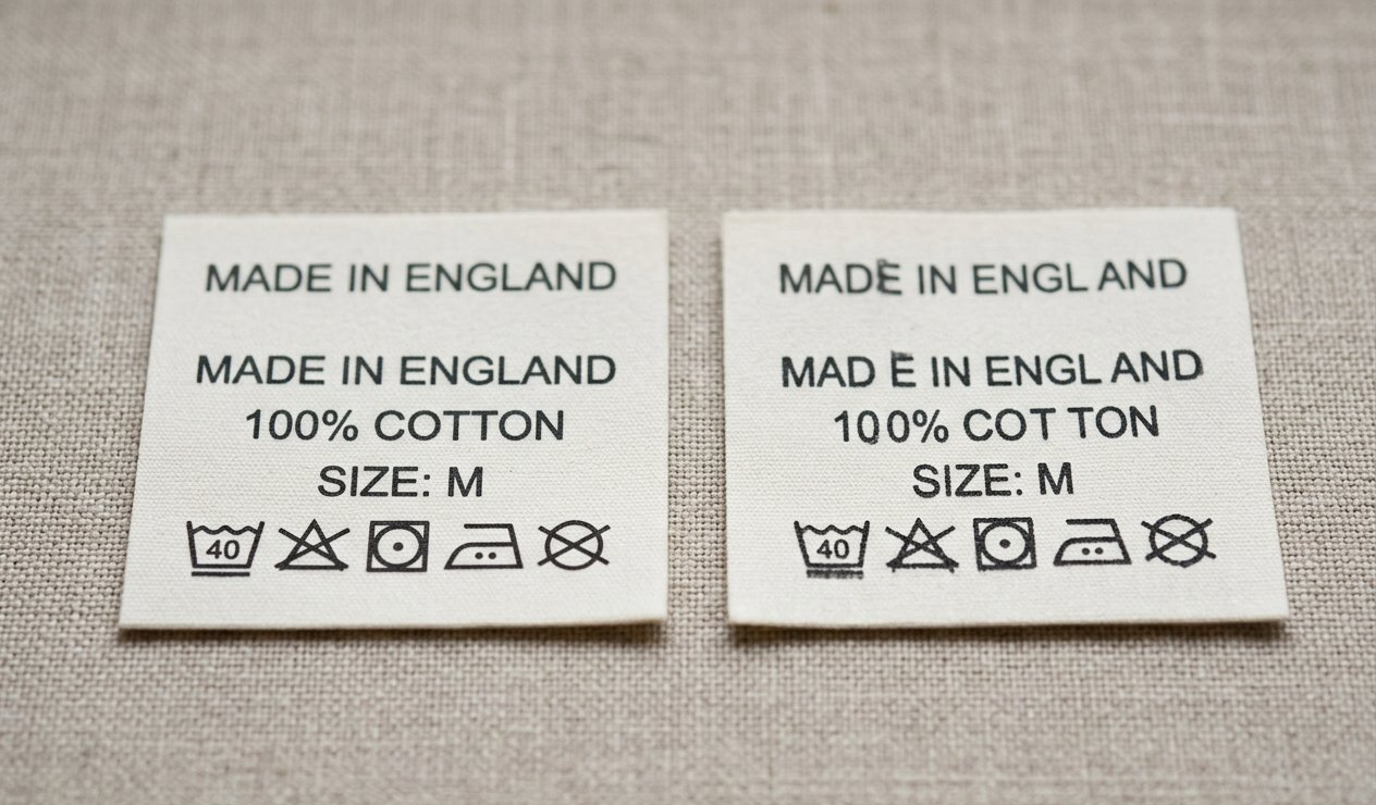 A side by side comparison of two inner labels, one neat and one with uneven printing