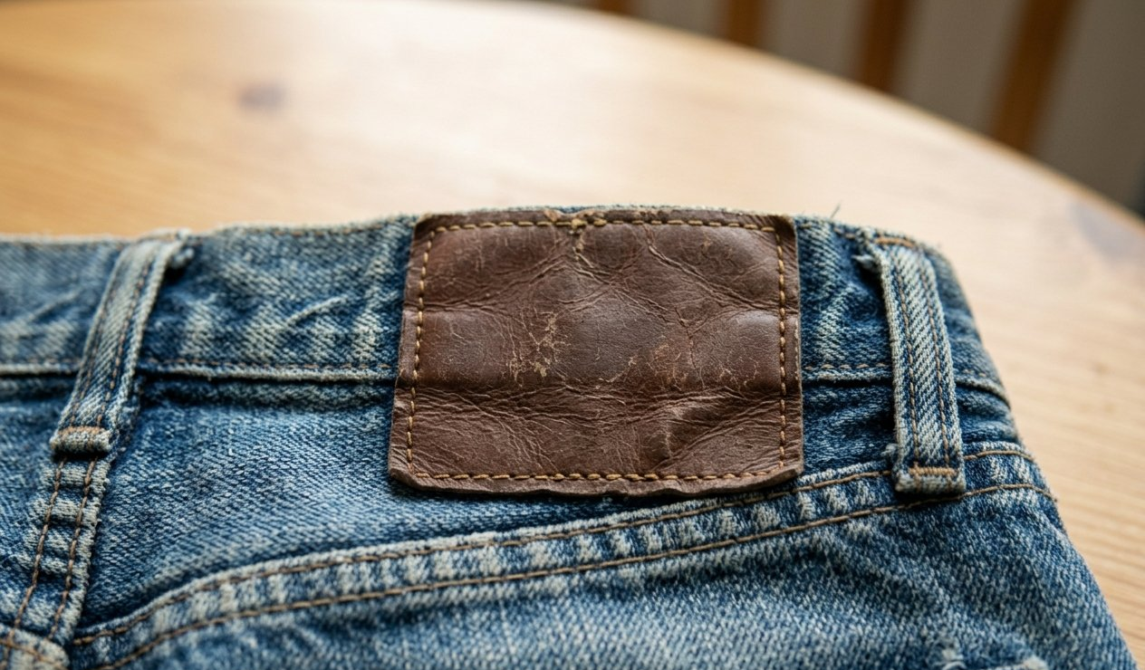A blank leather back patch on vintage jeans