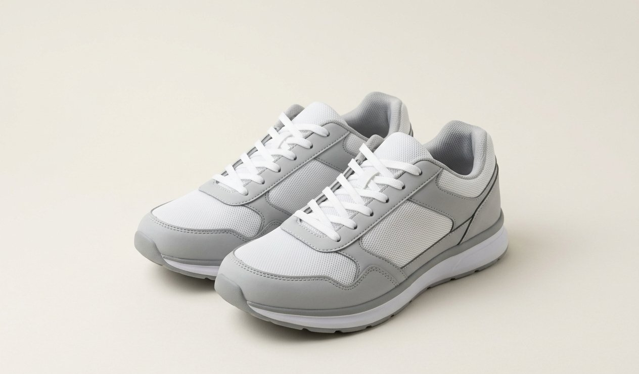 A pair of well kept branded trainers photographed on a plain background